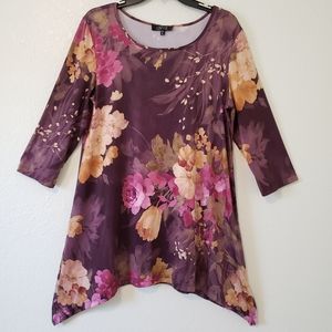 Deep purple Spring tunic with flowers XL